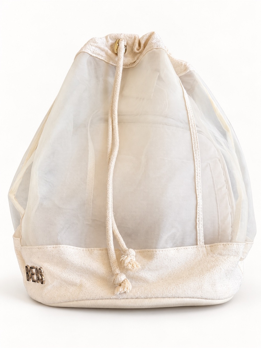 BÉIS White Mesh Drawstring High-Brid Backpack Bag